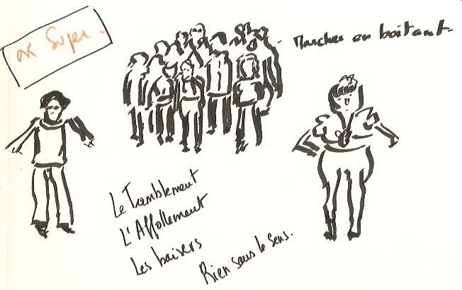 Croquis réalisé en live des participants au projet amateurs Les gens qui doutent