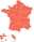Carte de France avec mentions des villes dans lesquelles il est possible de trouver des structures labélisées de type scène nationale.
